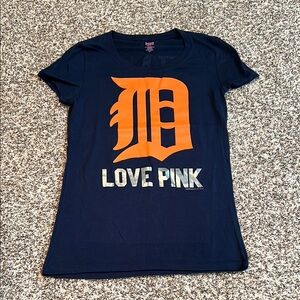 PINK Victoria's Secret Navy Blue Orange Short Sleeve Tee DETROIT TIGERS Large